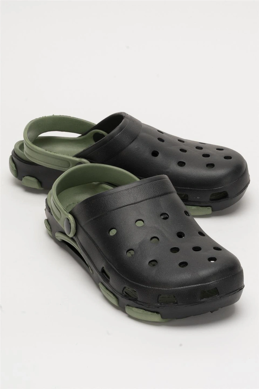 Unisex Çift Tabanlı Ortopedik Hemşire Doktor Aşçı Laboratuvar Deniz Havuz Terliği Sandalet Siyah - Yeşil Siyah - Yeşil