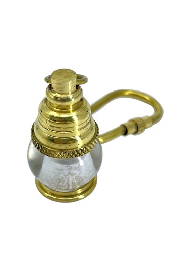 Vintage Görünümlü Camlı Pirinç Gaz Lambası Anahtarlık Sarı