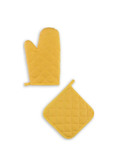 Yanmaz Fırın Eldiveni Ve Fırın Tutacağı 1 Eldiven 1 Tutacak Sarı