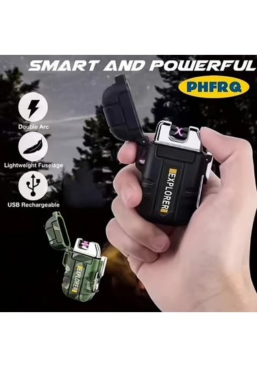 Trendooze Gaojunshop01 Yeşil Phfrq Usb Şarjlı Çift Ark Çakmak, Kamp Ve Ev İçin Hediye Yeşil