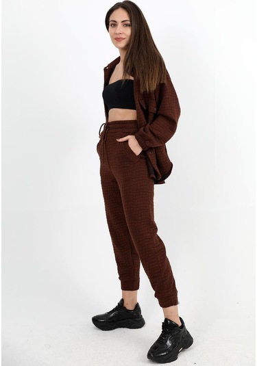 Jakarlı Kapitone İkili Takım - Kahverengi-kahverengi Kahverengi