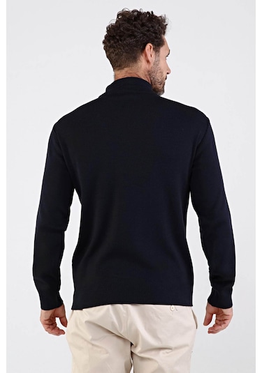 Çizgi Triko Erkek Çelik Örgü Yarım Balıkçı Triko Kazak 4609B Neft Nefti