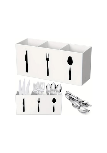 Cordial Ldq 3 Gözlü Plastik Çatal Kaşık Organizatörü Transparan Mutfak Çekmece Saklama Kutusu Şeffaf