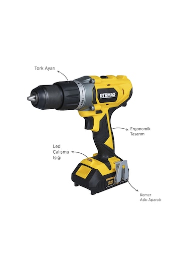 Rtrmax RTX1820 Şarjlı Darbeli Matkap 50 Nm 2x2 Ah Çift Akü X-Lion