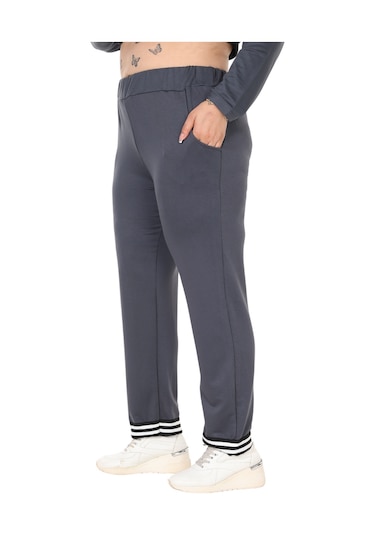 Melsay Butik Antrasit V Yaka Yakası Şerit Detaylı Eşofman Takımı Antrasit