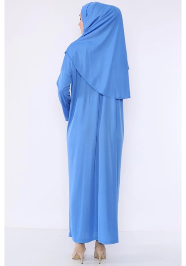 Pratik Başörtülü Tek Parça Namaz Elbisesi Mavi-21014 Gül Kurusu