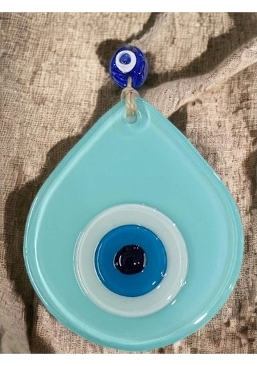 Orta Boy Turkuaz Damla Desen Nazar Boncuklu Duvar Dekoru Cam Duvar Süsü