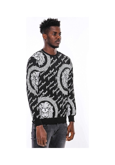 Wessi Siyah Taşlı Baskılı Ve Desenli Sweatshirt Siyah