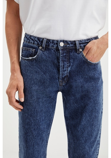Gılberto Erkek Carrot Fit Havuç Paça Eskitme Yıkamalı Kalın Dokulu Denim Mavi Jeans