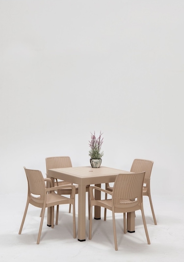 Rattan Cappucino Kollu 4 Sandalye Masa Takımı - Bahçe&balkon&teras Kahverengi