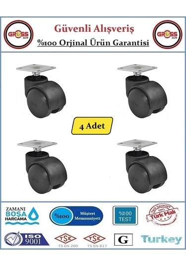 Tablalı Mobilya Tekerleği - Dönerli Tablalı Tekerlek - 4 Adet