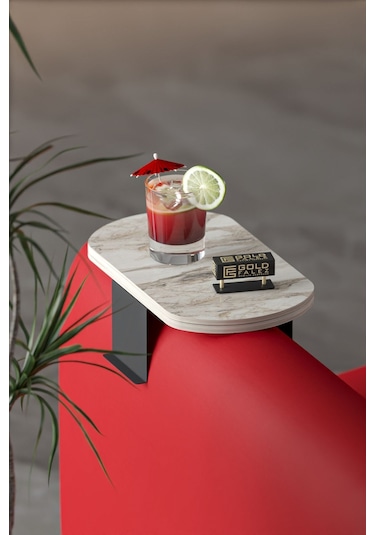 Zigon Sehpa Yan Sehpa Ayarlanabilir Tepsi Oval Dekoratif Modern Yatay Dikey Koltuk Sehpası Efes Beyaz Mermer Desen