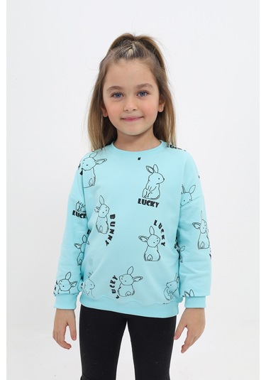 Toontoy Kız Çocuk Baskılı Sweatshirt Su Yeşili
