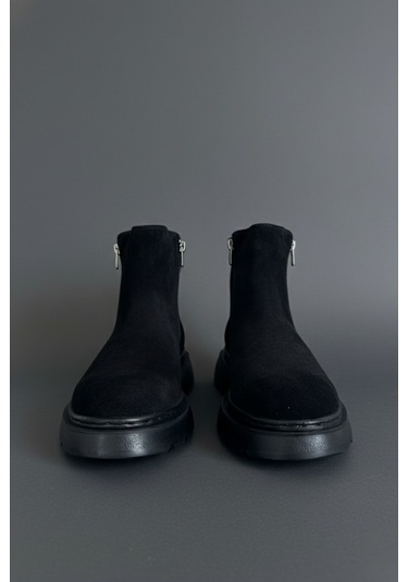 Muggo Chelsea Hakiki Deri Çift Fermuarlı Garantili Erkek Kışlık Bot Siyah