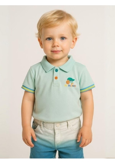 Zekids Erkek Bebek Yakalı Renkli Düğmeli T-shirt-15694 Mint