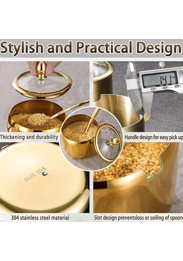 Cordial Altın Şekerlik: Paslanmaz Çelik Cam Kapaklı Ve Kaşıklı, Kahve Bar Ve Mutfak İçin Çok Amaçlı Dayanıklı Ürün Altın