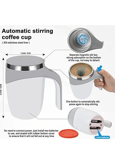 Lemestar Otomatik Manyetik Karıştırıcı Kahve Fincanı 304 Paslanmaz Çelik 350ml Beyaz - El Işaretli, Isı Yalıtımlı, Taşınabilir Diğer