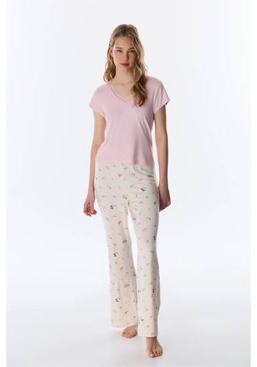 Penti Pembe Margot Solid Tişört Pijama Üstü
