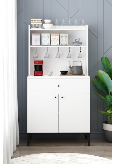 Armen Kahve Köşesi Mutfak Bangosu Çok Amaçlı Dolap Beyaz