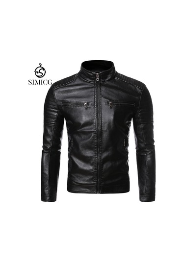 Slim Fit Kalın Erkek Günlük Ceket Motosiklet Kışlık Ceket Siyah