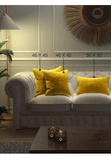 Güneş Sarısı Kırlent , Yastık Kılıfı Kadife Görünümlü Velvet Touch Serisi Güneş Sarısı