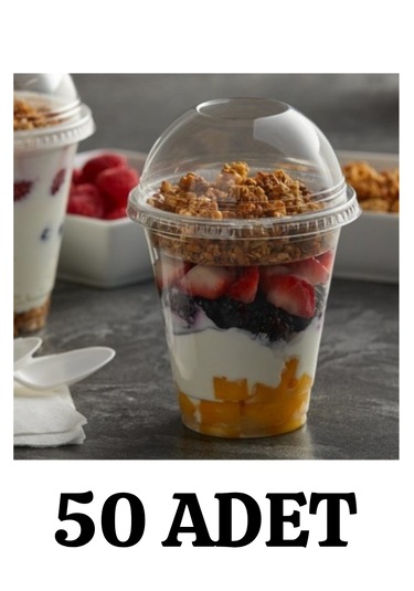 Plastik Milkshake Bardağı 50'li Kapaklı Şeffaf Meşrubat Bardağı