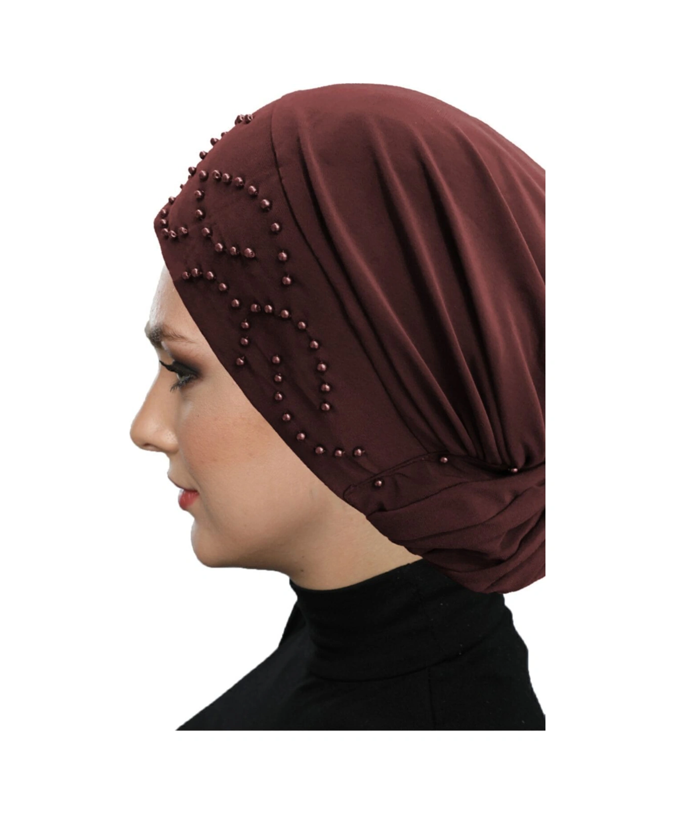 Topuzlu Kahve Hazır Türban Tesettür Bone Kahve