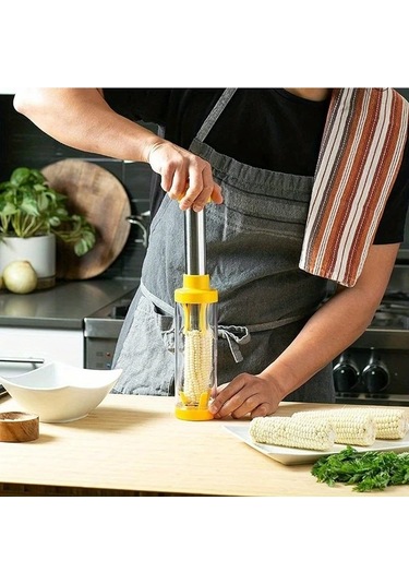 Chuangyinshop Manual Paslanmaz Çelik Mısır Ayırıcı 10.23 Inç Ergonomik Yellow Plastik Sap Sarı