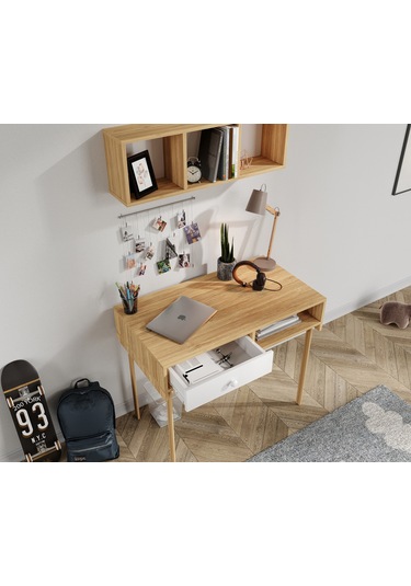 Major Bambu Çalışma Masası Ve Üst Modül Bambu - Beyaz