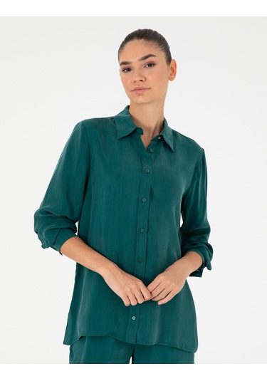 Pierre Cardin Kadın Koyu Yeşil Gömlek Desenli 50292279-vr079 Koyu Yeşil