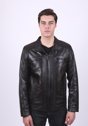New Zaya Leather Erkek Hakiki Deri Deri Ceket Siyah