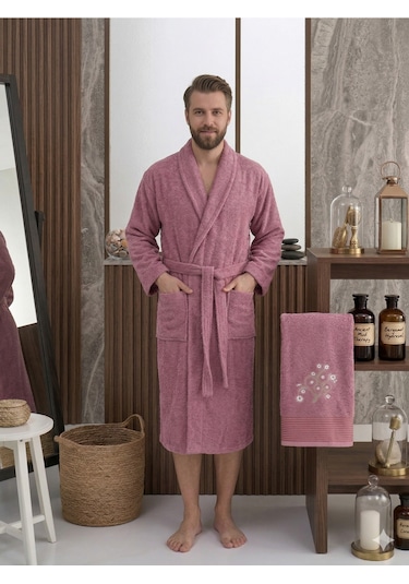 Premium 2'li Aile Bornoz Seti Çeyizlik Pamuklu Hediyelik Banyo Takımı L/xl Mürdüm