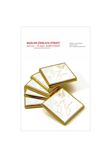Madlen Çikolata Etiketi Kare 3x3 cm 70 Adet Tabaka Şeklinde