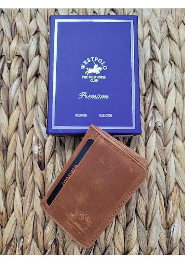 Westpolo İsme Özel 1026 Hakiki Deri Unısex Kartlık Taba