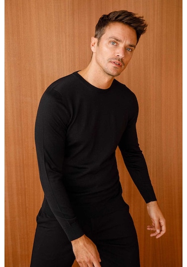 Desen Triko Erkek Basic Sıfır Yaka İnce Triko Kazak 02421603 Siyah Siyah