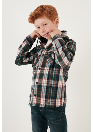 Lela Ekoseli Kapüşonlu Cepli Kışlık Oduncu Erkek Çocuk Gömlek Cf24W81779 Yeşil