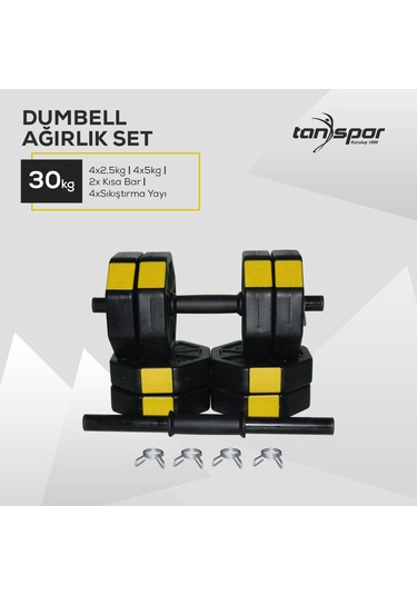 Tan Spor Dambıl Halter Ağırlık Kısa Bar Set 30 KG