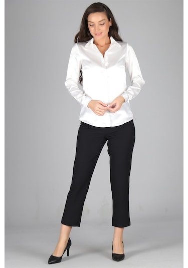 Sweetness Kadın Kırık Beyaz Saten Gömlek Kırık Beyaz