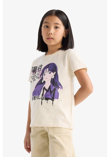 DeFacto Kız Çocuk Bisiklet Yaka Baskılı Kısa Kollu Tişört E0350A825SMER42 Ekru DeFacto Kız Çocuk Bisiklet Yaka Baskılı Kısa Kollu Tişört E0350A825SMER42 Ekru