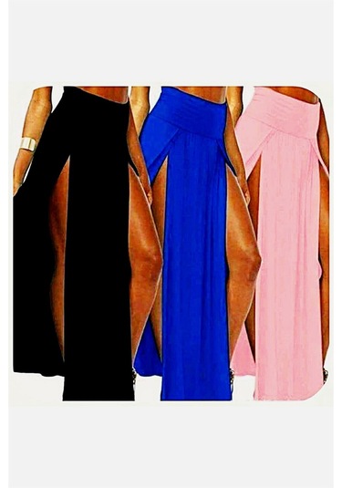 Terry Pau Tp101055 Fuşya Uzun Derin Yırtmaçlı Etek Mavi