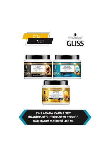 Gliss 4'ü1 Arada Hyaluron + Keratin + Marula Yağı Saç Maskesi 3 x 400 ML