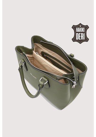 Hakiki Deri Yeşil Kadın Kol Çantası Uzun Askılı Smr7666 Yeşil