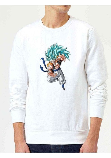 Anime Dragon Ball Z Son Goku Baskılı Beyaz Erkek Sweatshirt