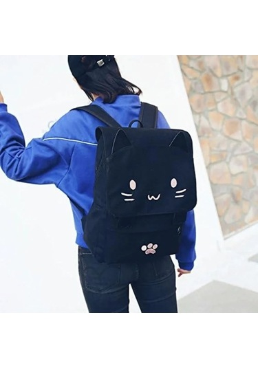 Zyzqstore Sevimli Kedi Nakış Okul Laptop Sırt Çantası Karikatür Kedi Çok Renkli Sırt Çantası Çok Renkli