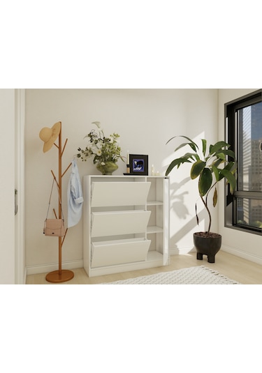 Korikos Düşer Kapaklı Ayakkabı Dolabı Beyaz