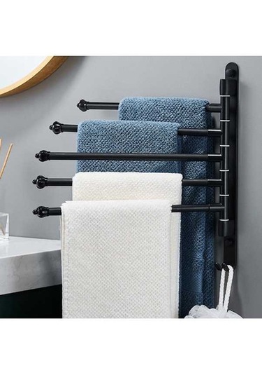 Novahub 360 Dönebilen Katlanır 4 Kollu Alüminyum Havlu Askısı - Mutfak İçin Siyah Siyah