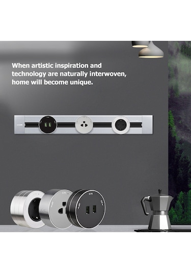 Springsun Gri Kareli 16a Euro Tipi İkinci Nesil Elektrik Rayı Adaptörü - Usb Desteğiyle Ray Soketi