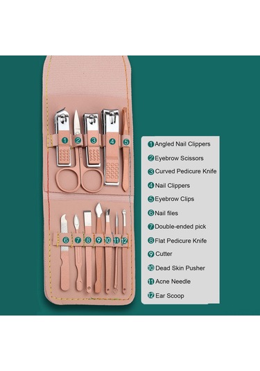 Fosenze 12 Parça Çelik Pedikür Seti - Folding Çanta İle Manikür-pedikür Araçları Yeşil Yeşil