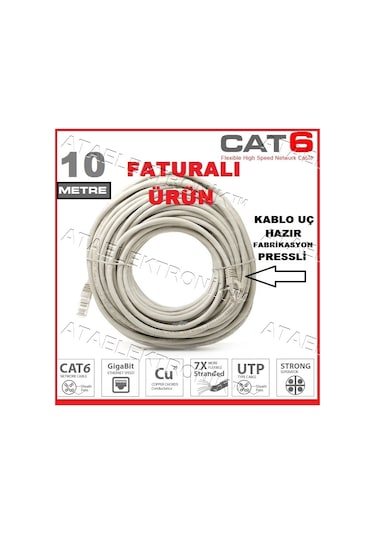 10 Metre Cat6 Internet Patch Kablo 10 Mt Cat 6 Rj45 Utp