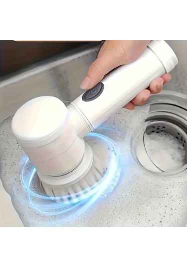 Fochsia White 5 İn 1 Kombinasyonlu Şarj Edilebilir Döner Temizlik Fırçası Mutfak Banyo Ayakkabı Balkon İçin 5 Değiştirilebilir Başlıklı